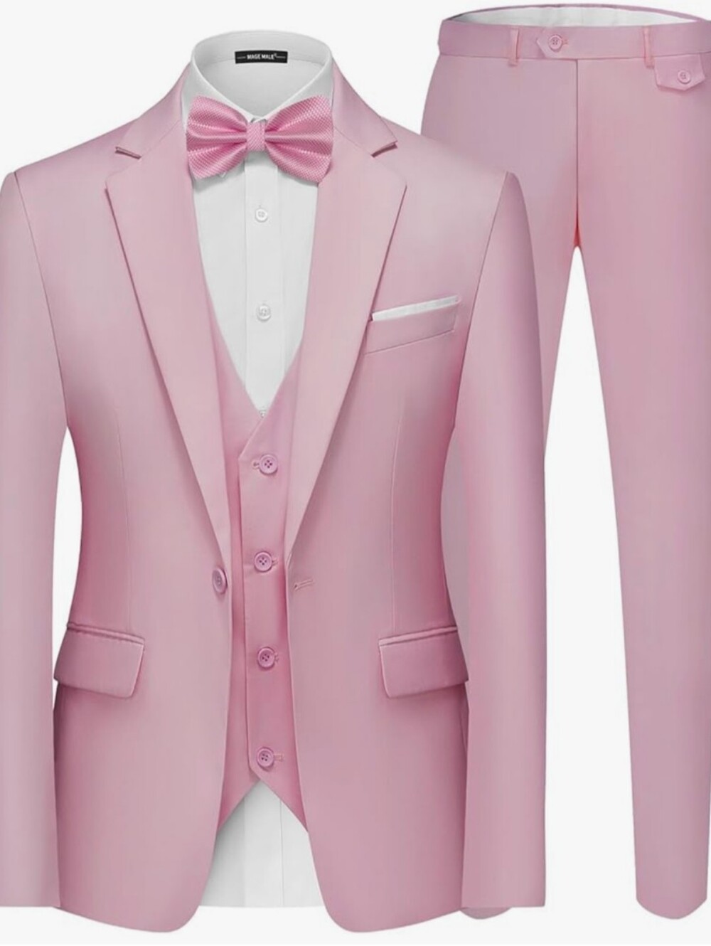 Mage Male Pink Three-Piece Suit - Jacket, Vest & Pants size Medium *NO BOWTIE